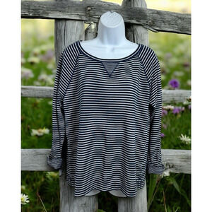 Lauren Ralph Lauren Striped Jersey Top Sz L Layered Cuffed Long Sleeves Blouse